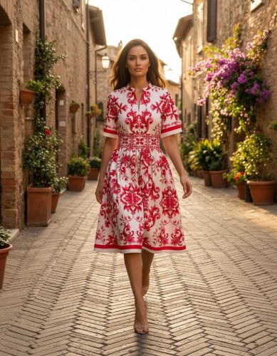 Capri Red lenvászon ruha