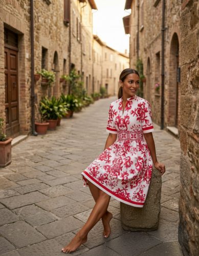 Capri Red lenvászon ruha