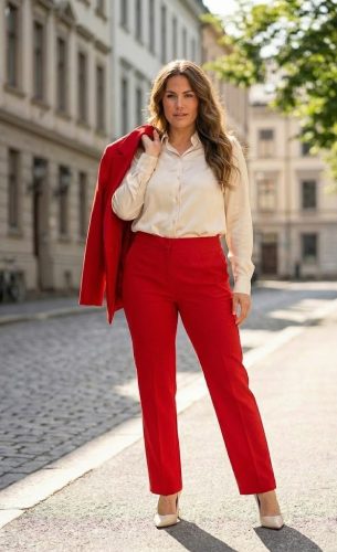 Katharina Red Nadrág - Egyenes szabással